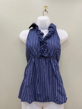 Converse One Star XS Striped Babydoll Halter Top 100% Cotton Y2K Ruffle